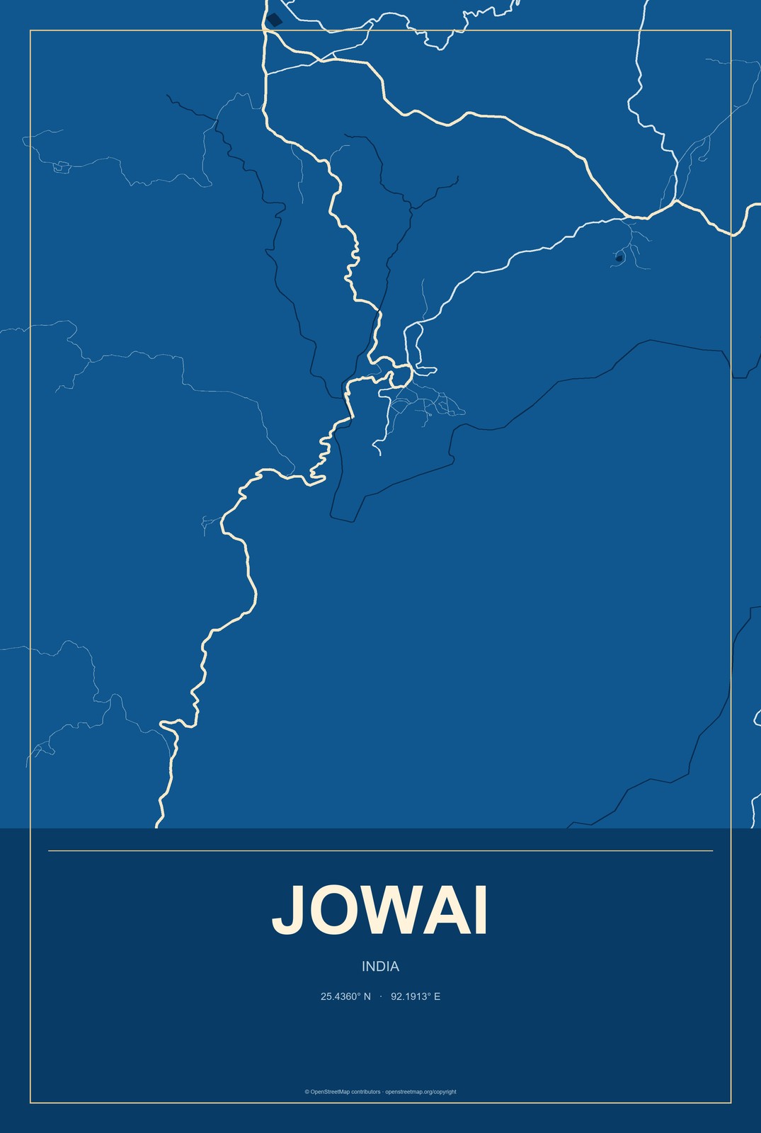 Jowai, India City Map Aluminum Sign in Harbor Cobalt style