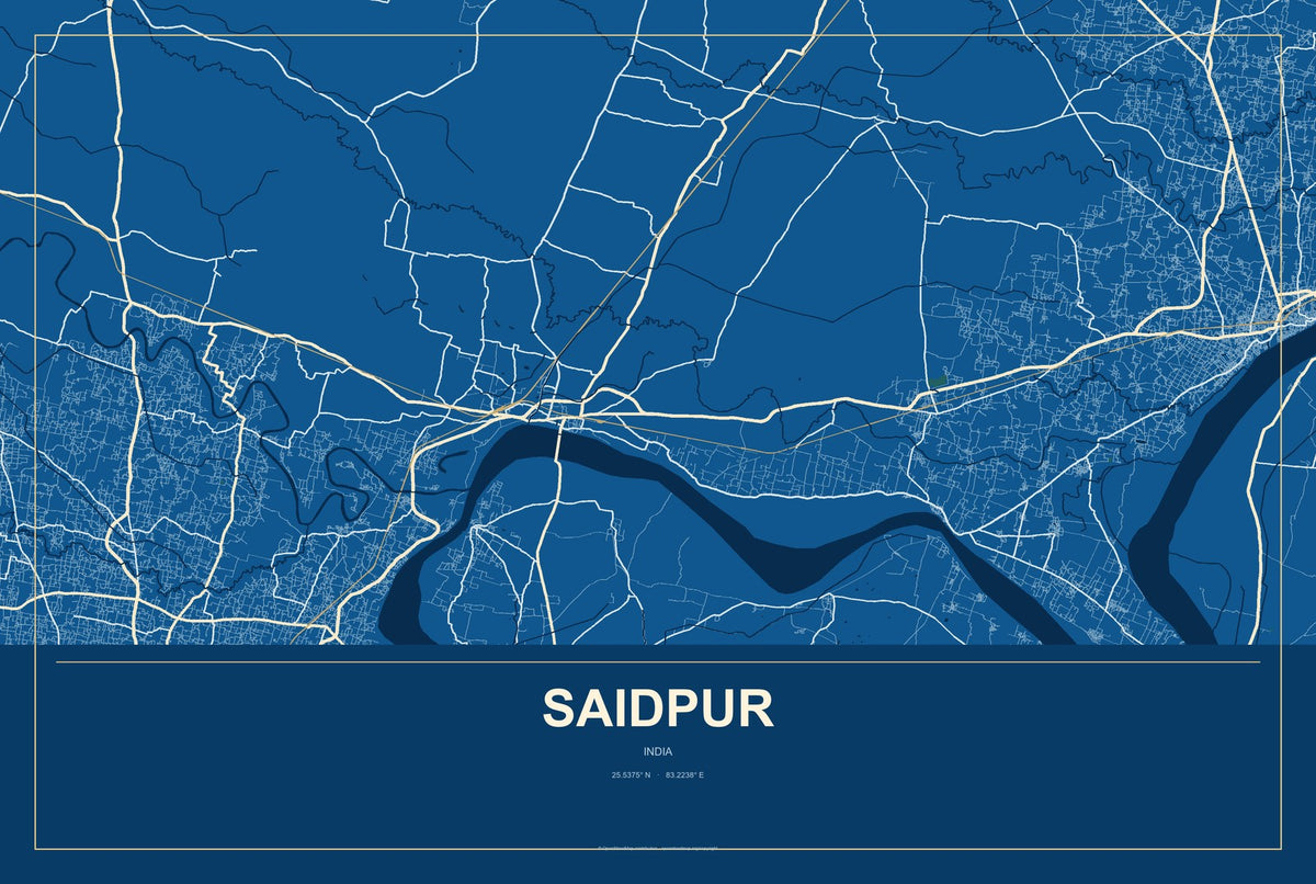 Saidpur, India City Map Aluminum Sign in Harbor Cobalt style