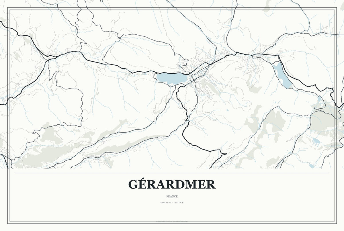 Gérardmer, France City Map Aluminum Sign in Gallery Air style