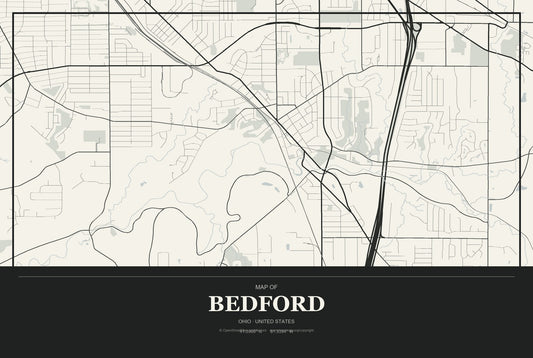 Bedford, Ohio City Map Aluminum Sign in Museum Plaque style