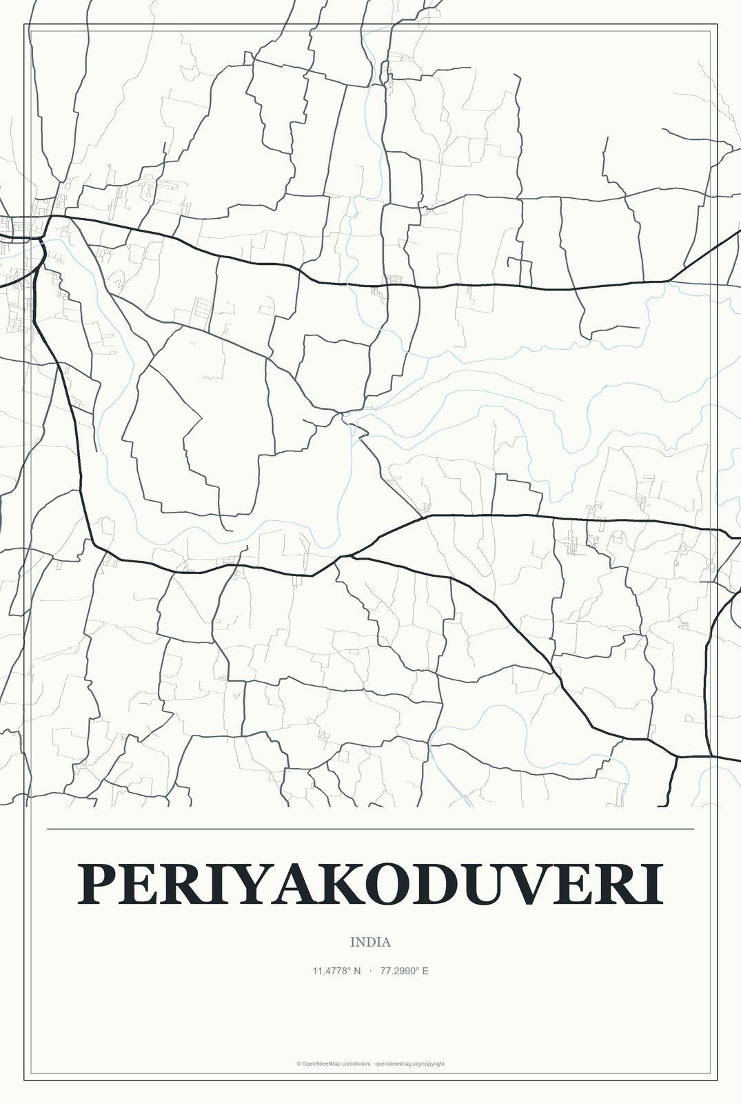 Periyakoduveri, India City Map Aluminum Sign in Gallery Air style