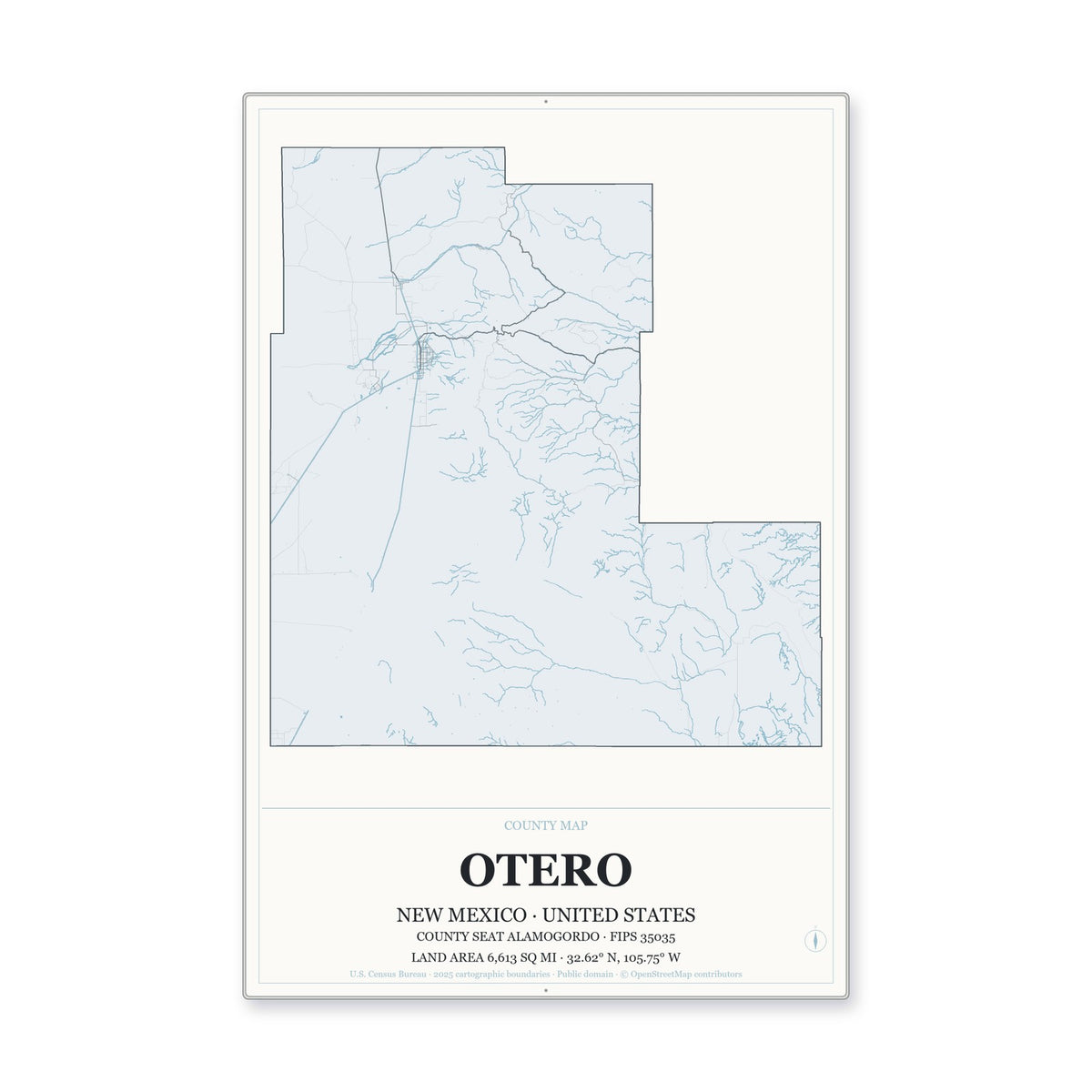 Otero County, New Mexico Map Aluminum Sign in Gallery Air style
