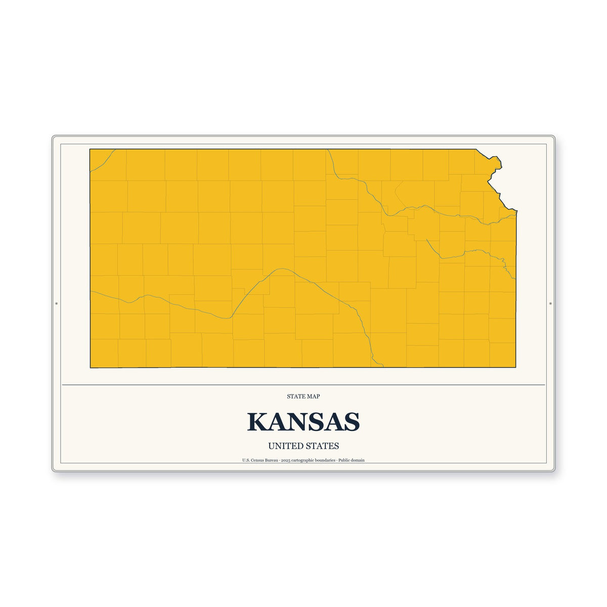 Kansas state map aluminum sign in Citrine Modern style