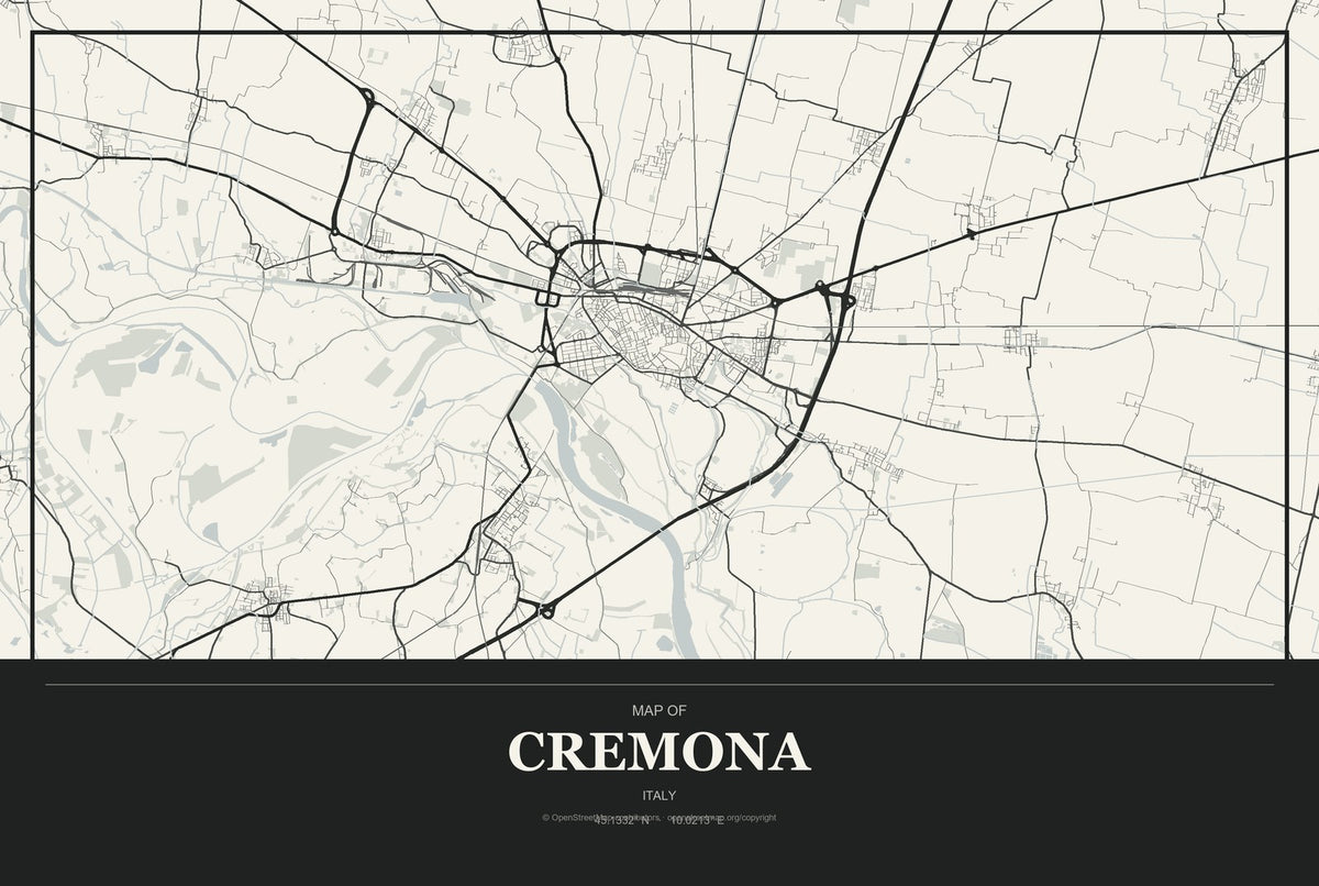Cremona, Italy City Map Aluminum Sign in Museum Plaque style
