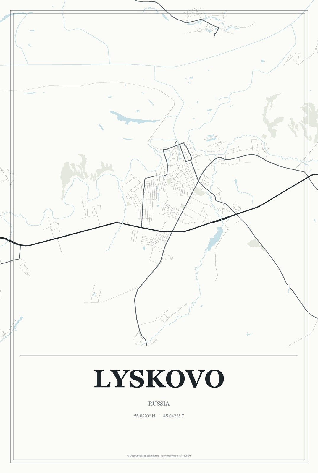 Lyskovo, Russia City Map Aluminum Sign in Gallery Air style