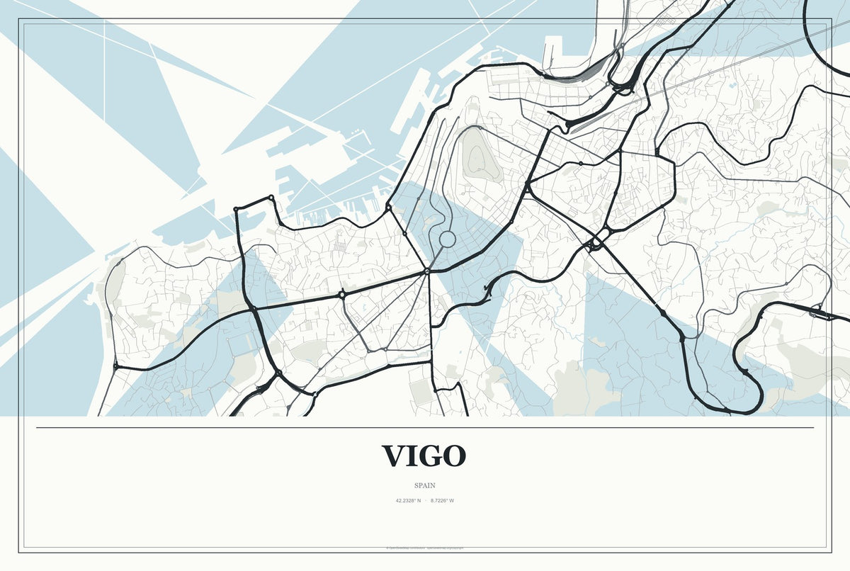 Vigo, Spain City Map Aluminum Sign in Gallery Air style