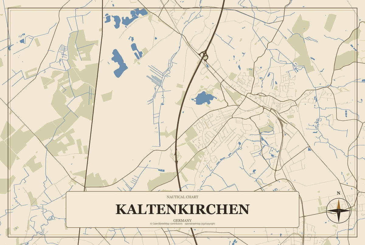 Kaltenkirchen, Germany City Map Aluminum Sign in Heritage Nautical style