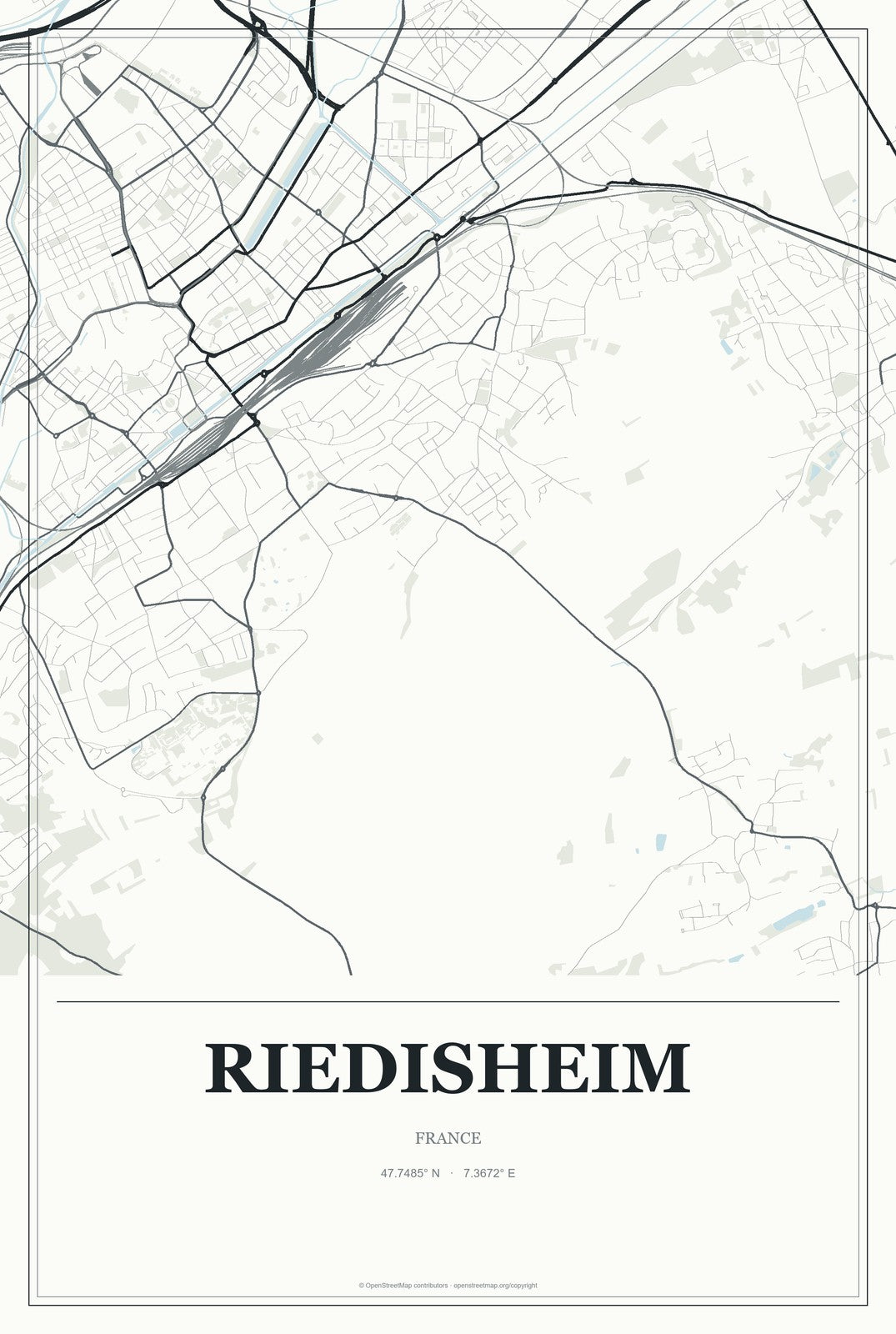 Riedisheim, France City Map Aluminum Sign in Gallery Air style