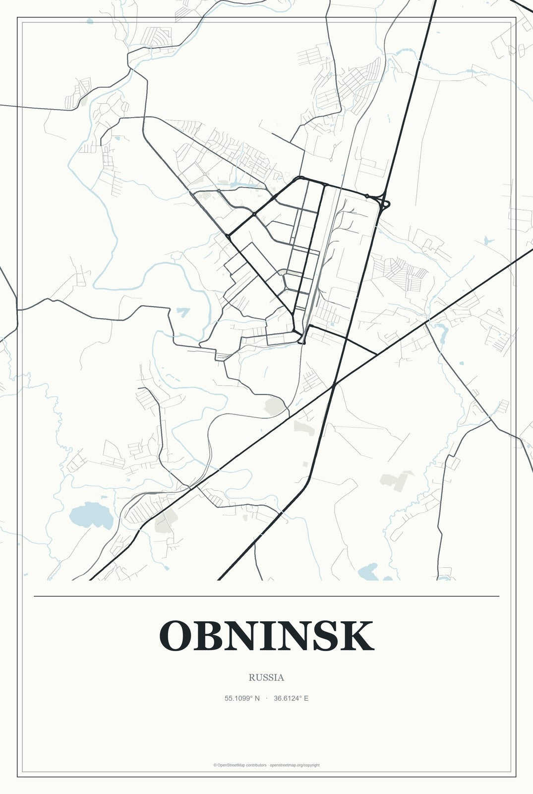 Obninsk, Russia City Map Aluminum Sign in Gallery Air style