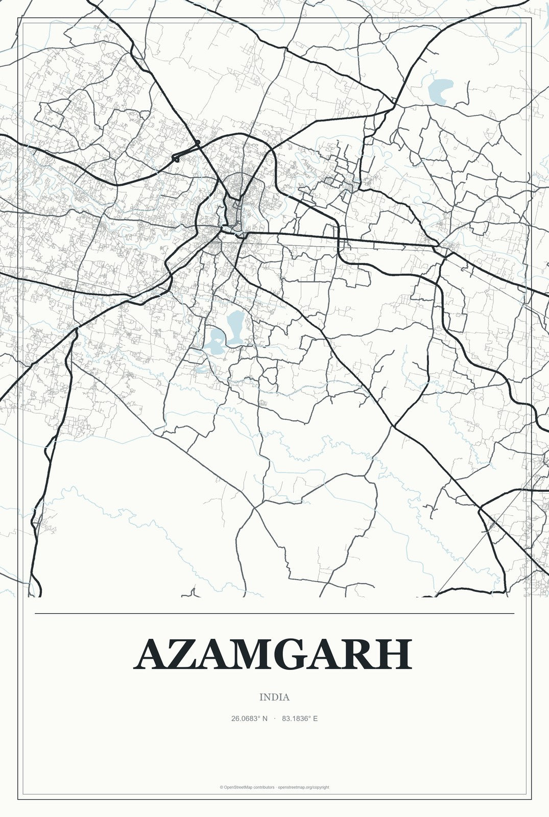 Azamgarh, India City Map Aluminum Sign in Gallery Air style