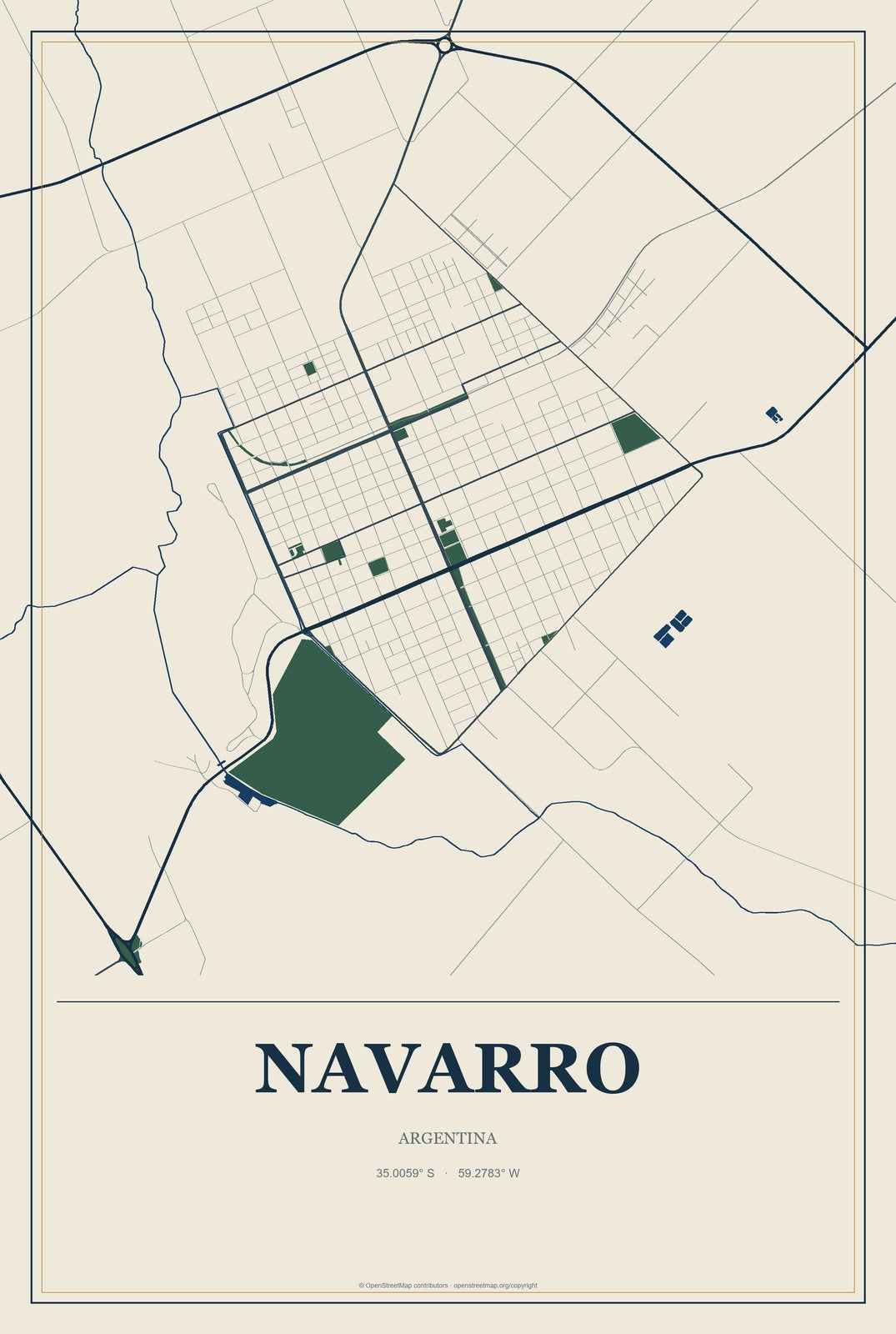 Navarro, Argentina City Map Aluminum Sign in Coastal Cutout style