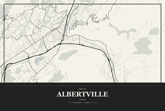 Albertville, France City Map Aluminum Sign in Museum Plaque style