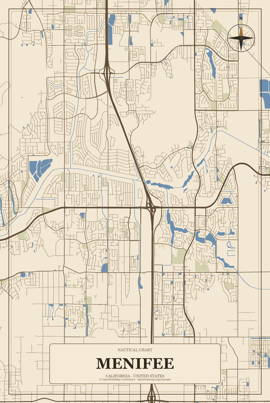 Menifee, California City Map Aluminum Sign in Heritage Nautical style