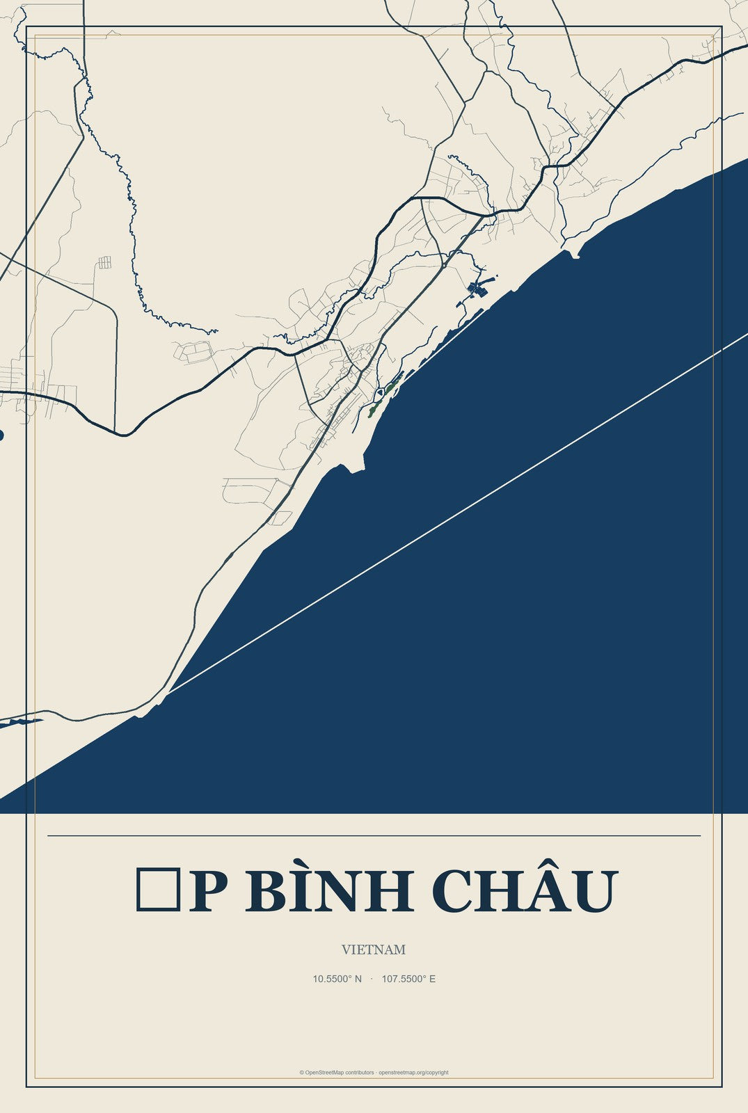 Ấp Bình Châu, Vietnam City Map Aluminum Sign in Coastal Cutout style