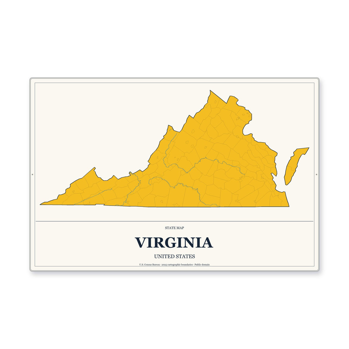 Virginia state map aluminum sign in Citrine Modern style