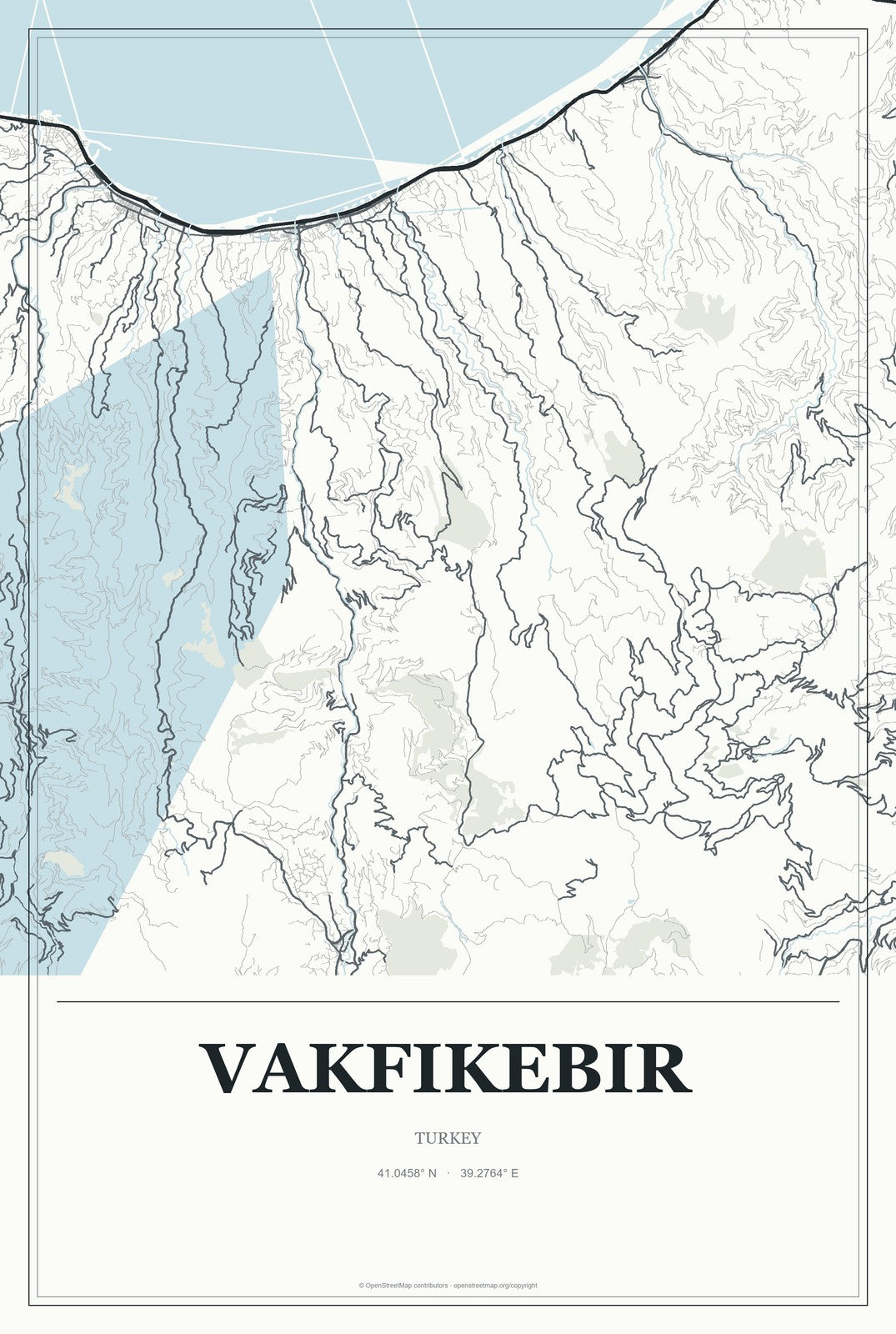 Vakfıkebir, Turkey City Map Aluminum Sign in Gallery Air style