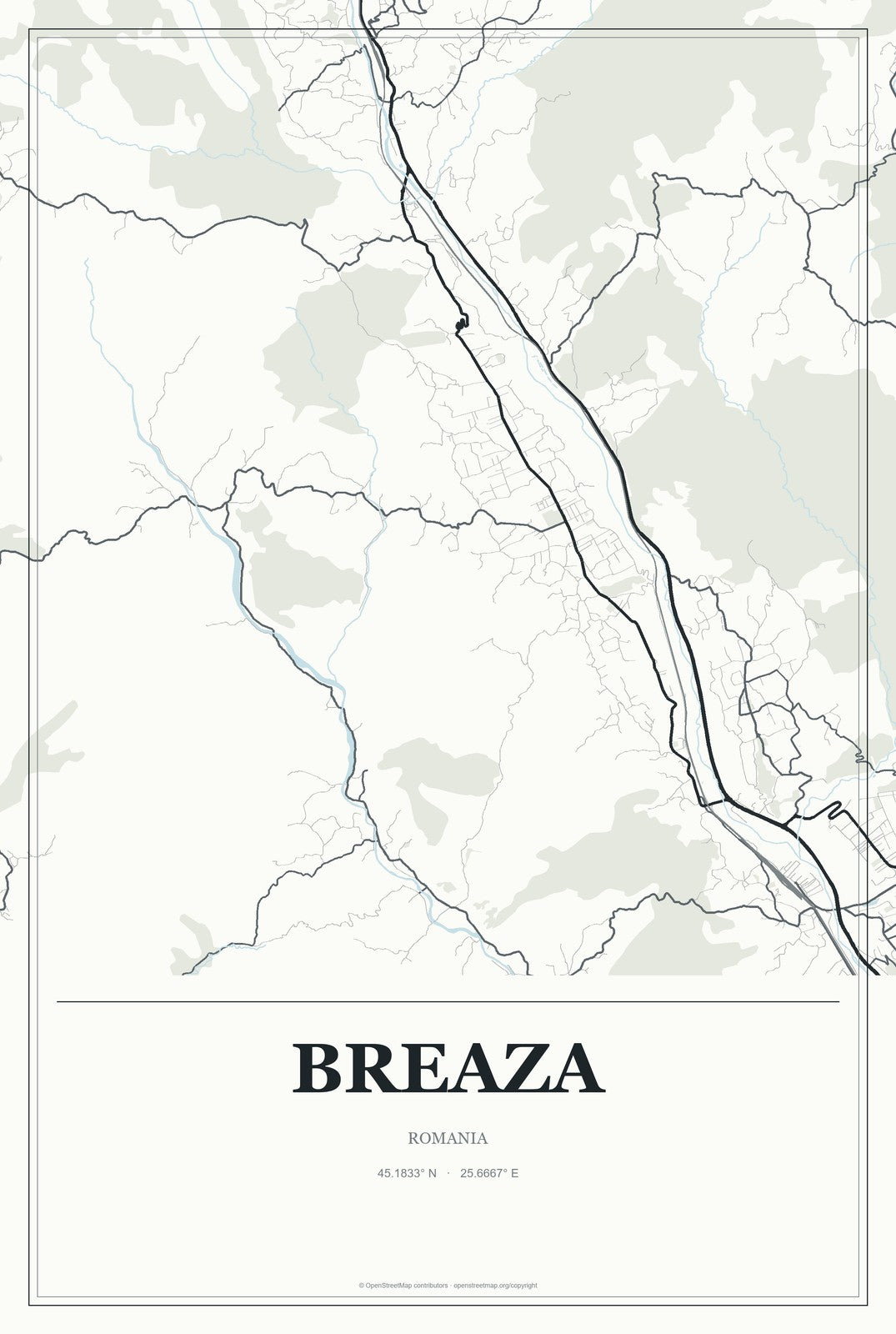 Breaza, Romania City Map Aluminum Sign in Gallery Air style