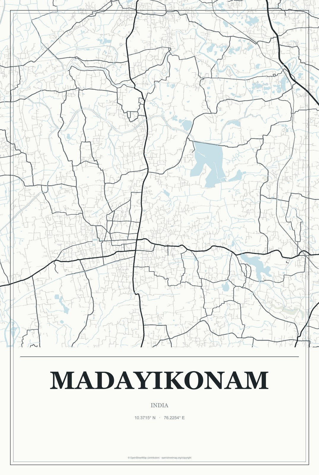 Madayikonam, India City Map Aluminum Sign in Gallery Air style