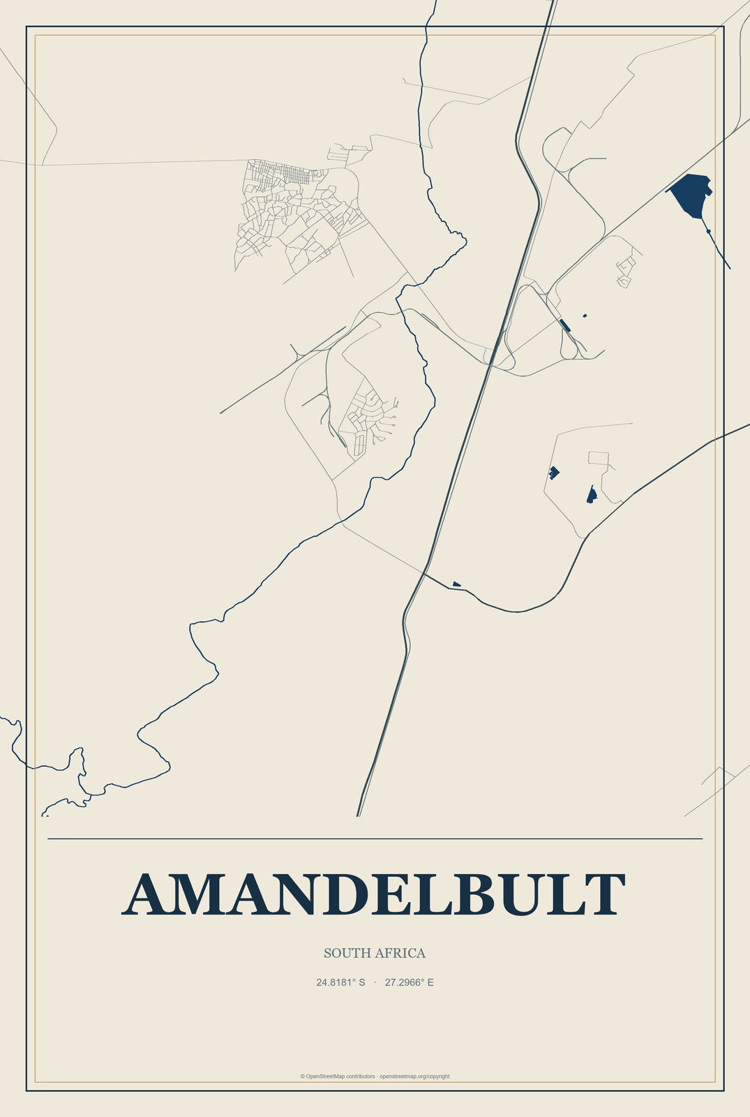 Amandelbult, South Africa City Map Aluminum Sign in Coastal Cutout style