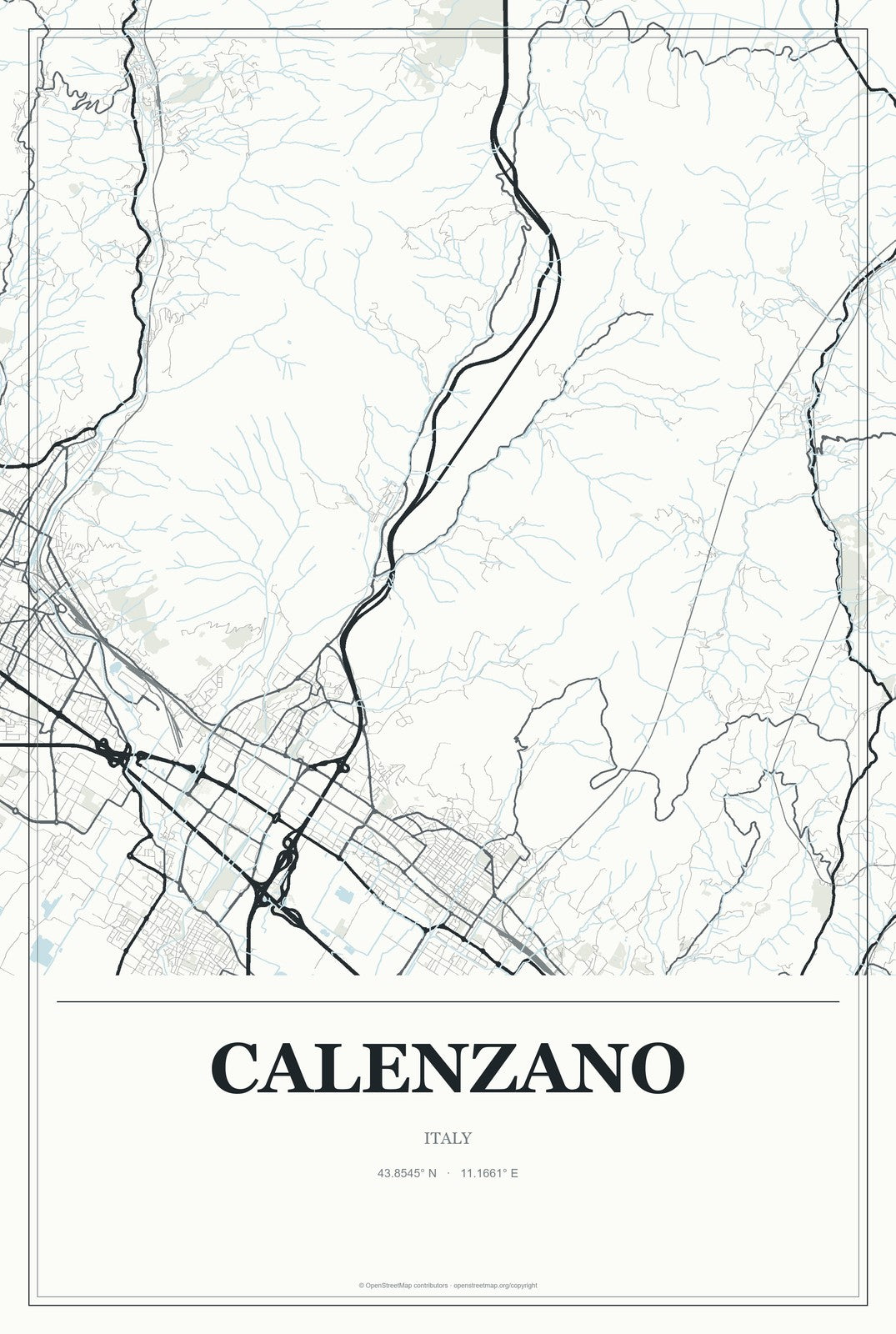 Calenzano, Italy City Map Aluminum Sign in Gallery Air style