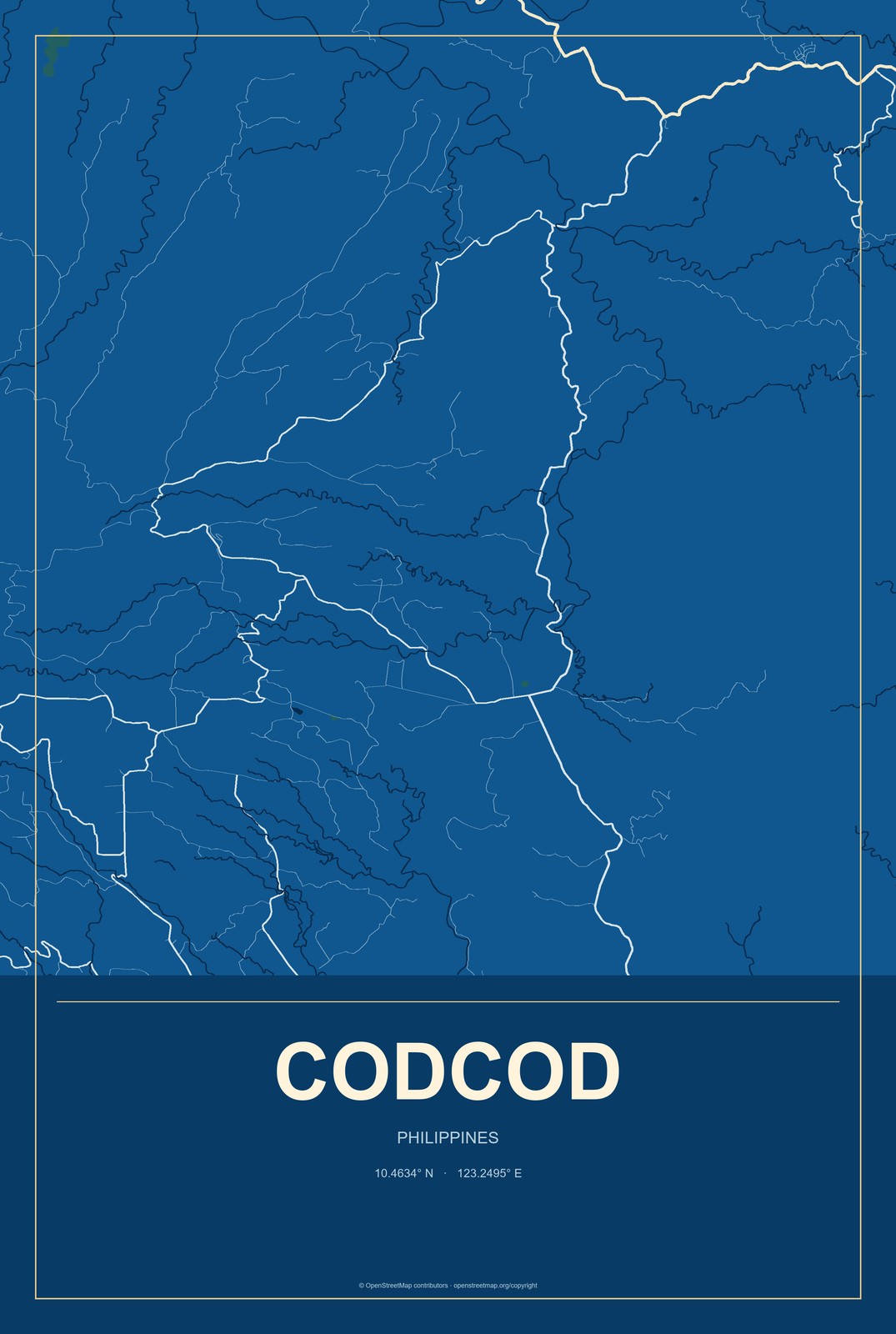 Codcod, Philippines City Map Aluminum Sign in Harbor Cobalt style