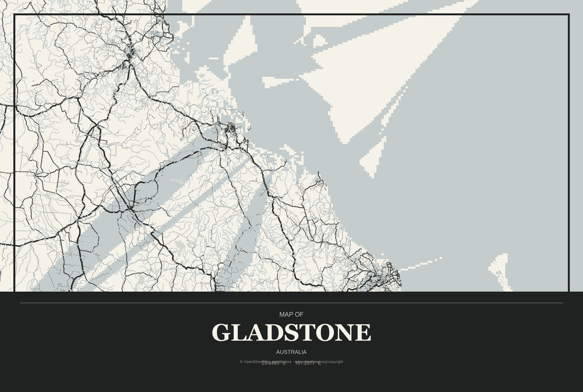 Gladstone, Australia City Map Aluminum Sign in Museum Plaque style