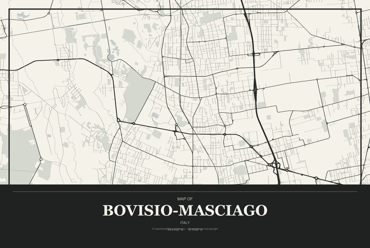 Bovisio-Masciago, Italy City Map Aluminum Sign in Museum Plaque style