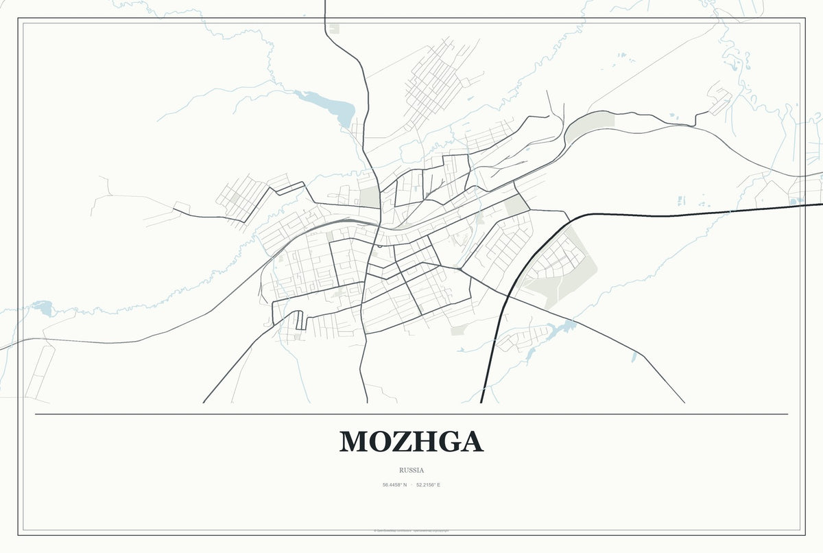 Mozhga, Russia City Map Aluminum Sign in Gallery Air style