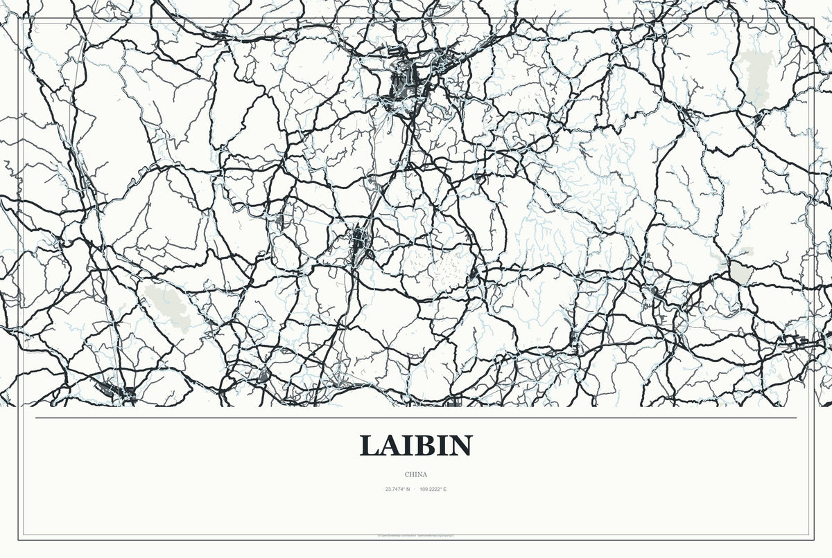 Laibin, China City Map Aluminum Sign in Gallery Air style