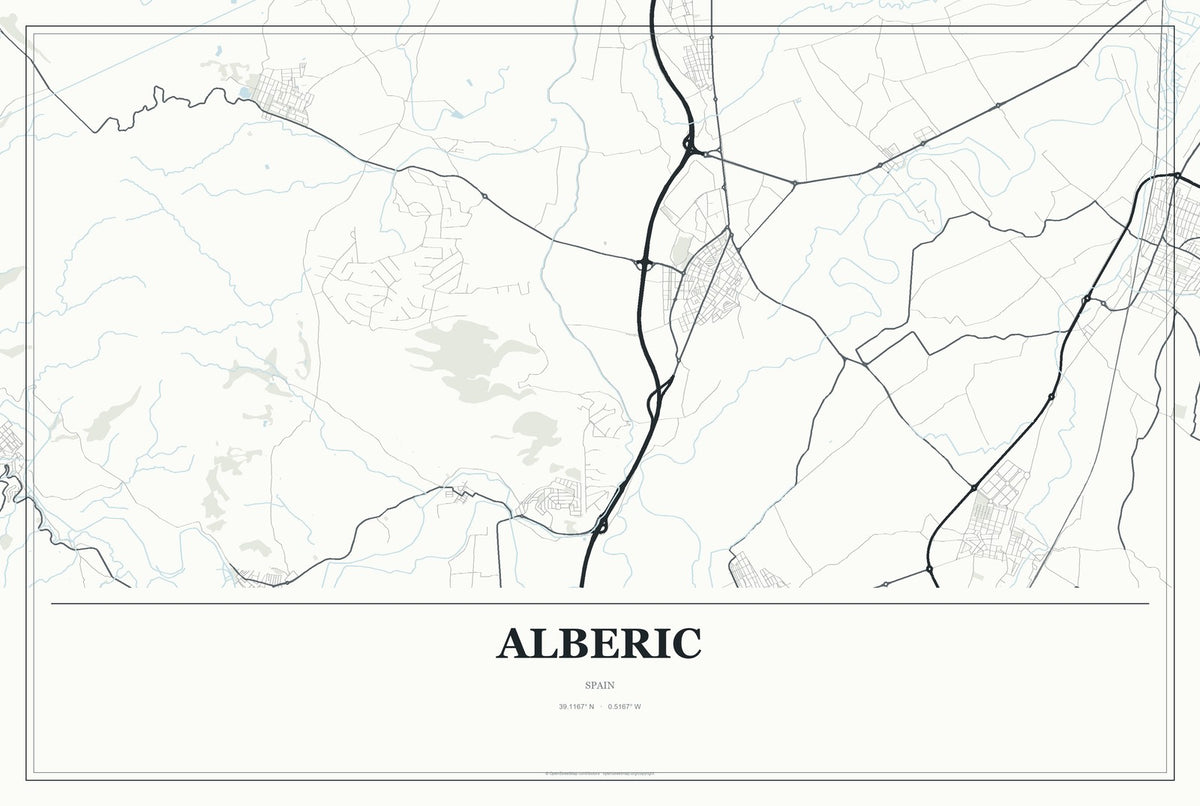 Alberic, Spain City Map Aluminum Sign in Gallery Air style