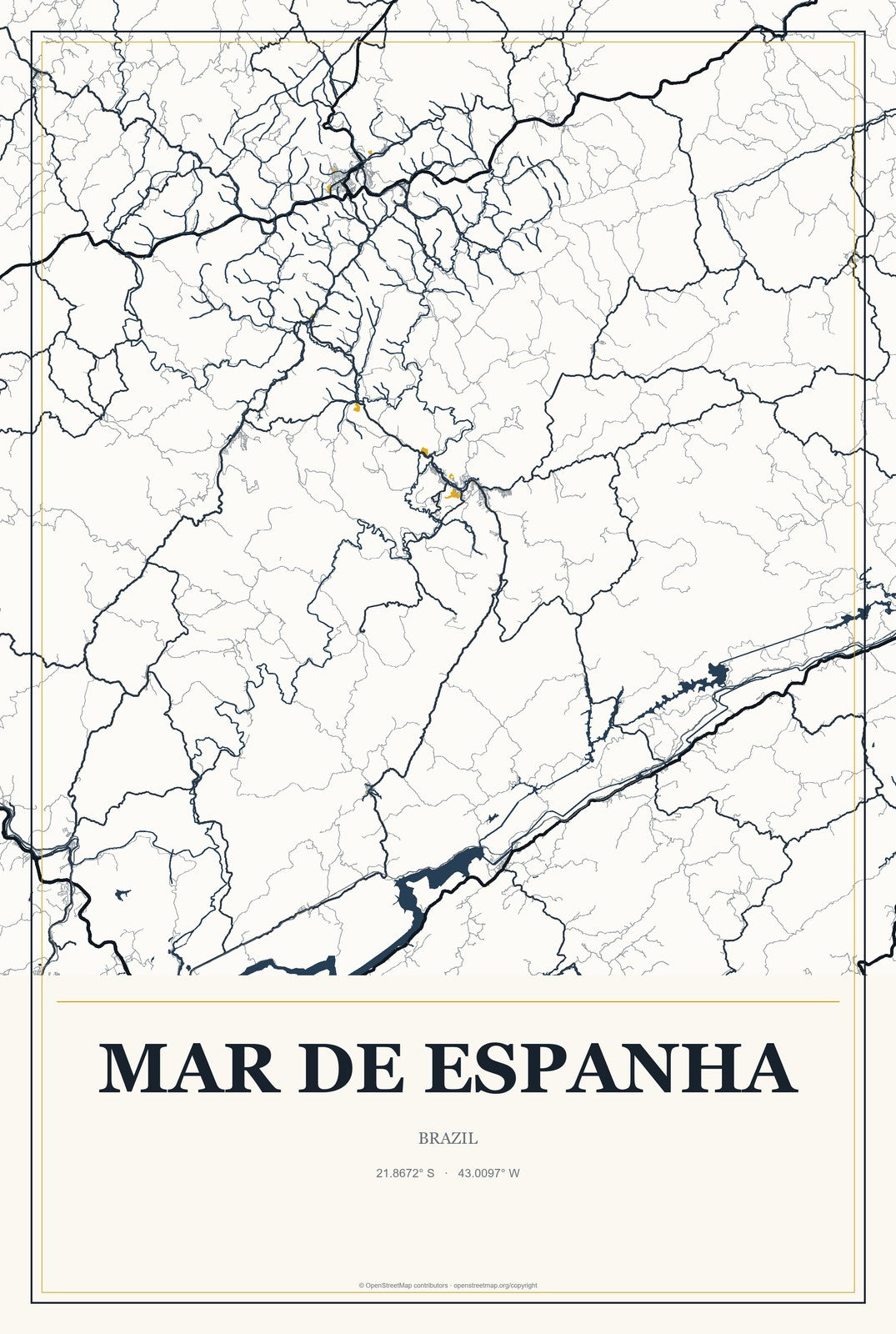 Mar de Espanha, Brazil City Map Aluminum Sign in Citrine Modern style