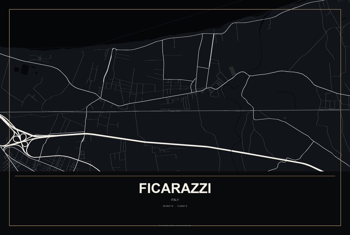 Ficarazzi, Italy City Map Aluminum Sign in Metropolitan Noir style