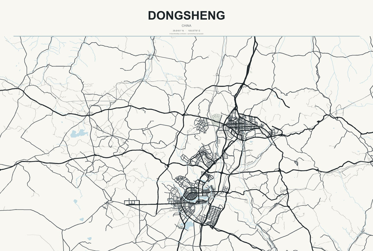 Dongsheng, China City Map Aluminum Sign in Headline Atlas style