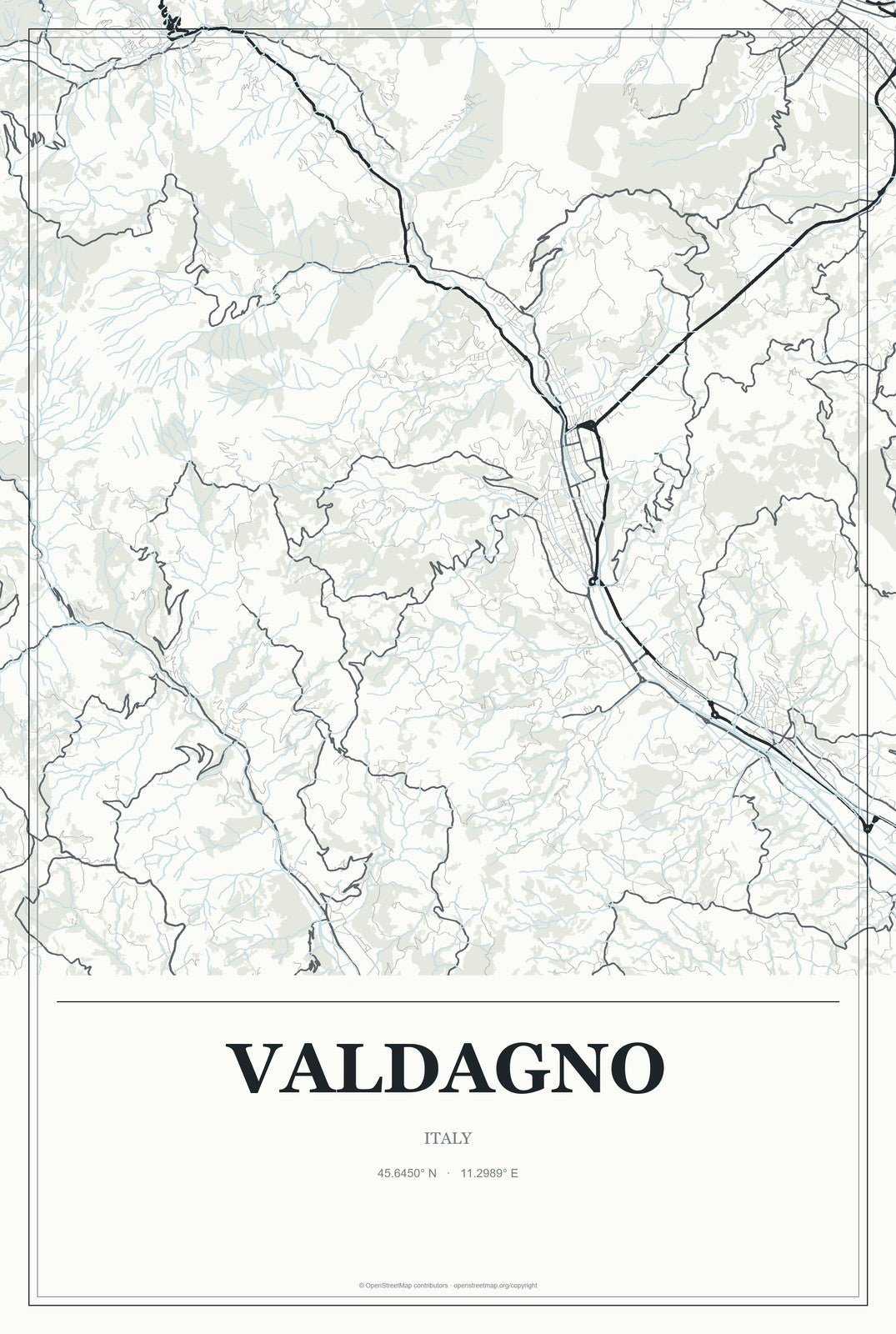 Valdagno, Italy City Map Aluminum Sign in Gallery Air style