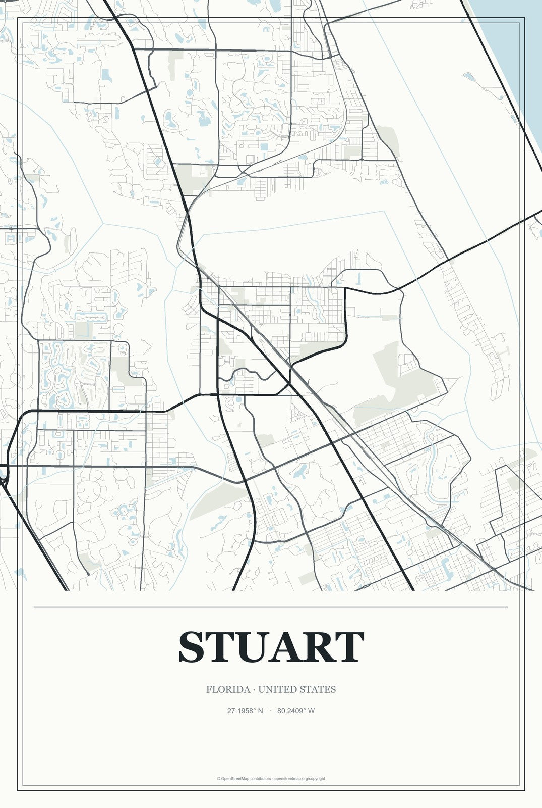 Stuart, Florida City Map Aluminum Sign in Gallery Air style