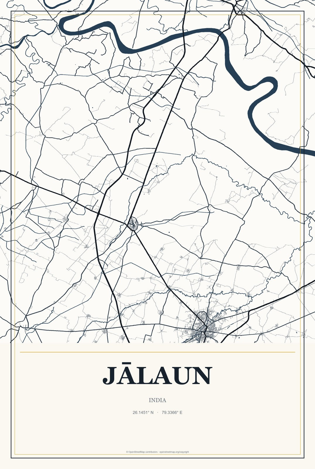 Jālaun, India City Map Aluminum Sign in Citrine Modern style
