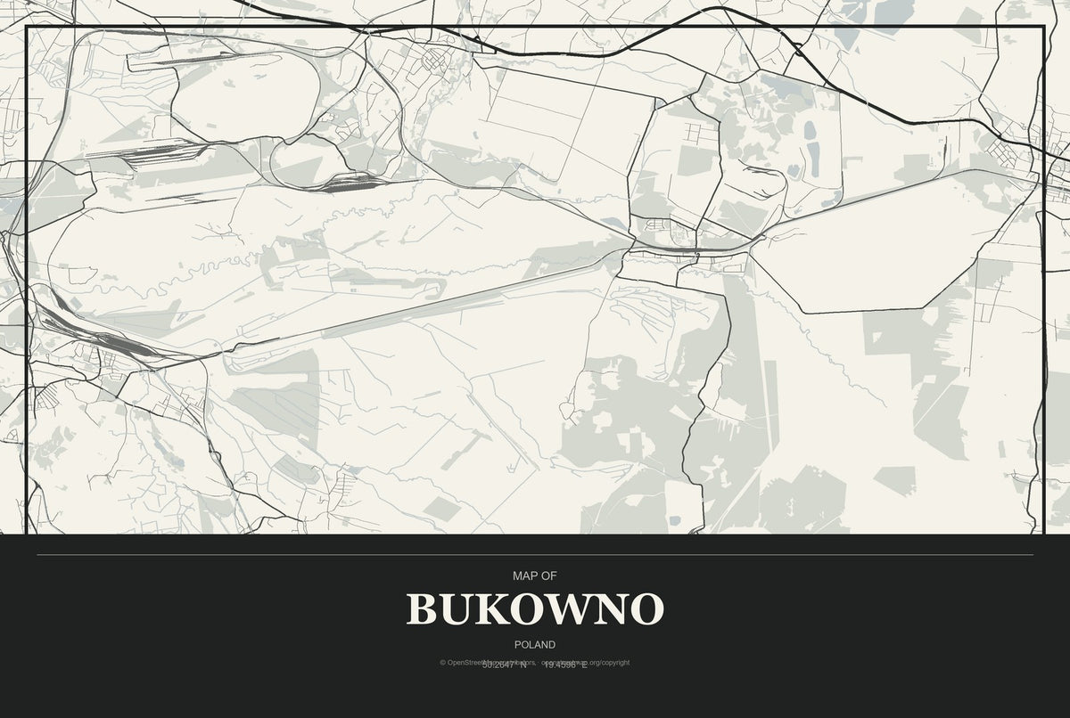 Bukowno, Poland City Map Aluminum Sign in Museum Plaque style