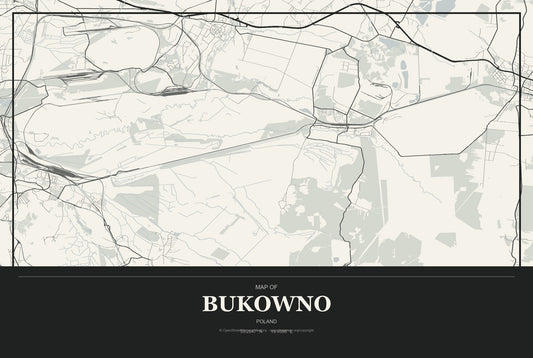 Bukowno, Poland City Map Aluminum Sign in Museum Plaque style