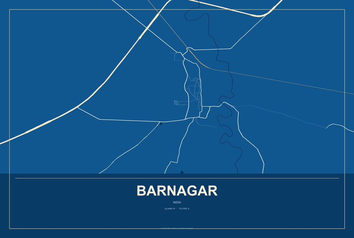 Barnagar, India City Map Aluminum Sign in Harbor Cobalt style