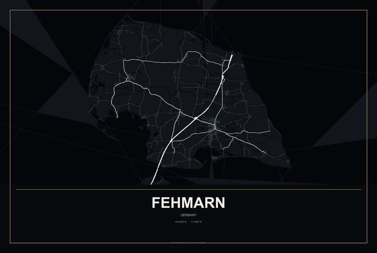 Fehmarn, Germany City Map Aluminum Sign in Metropolitan Noir style