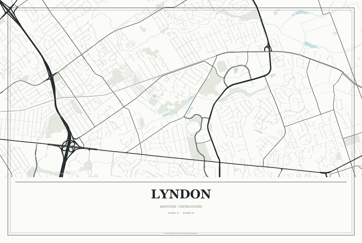 Lyndon, Kentucky City Map Aluminum Sign in Gallery Air style