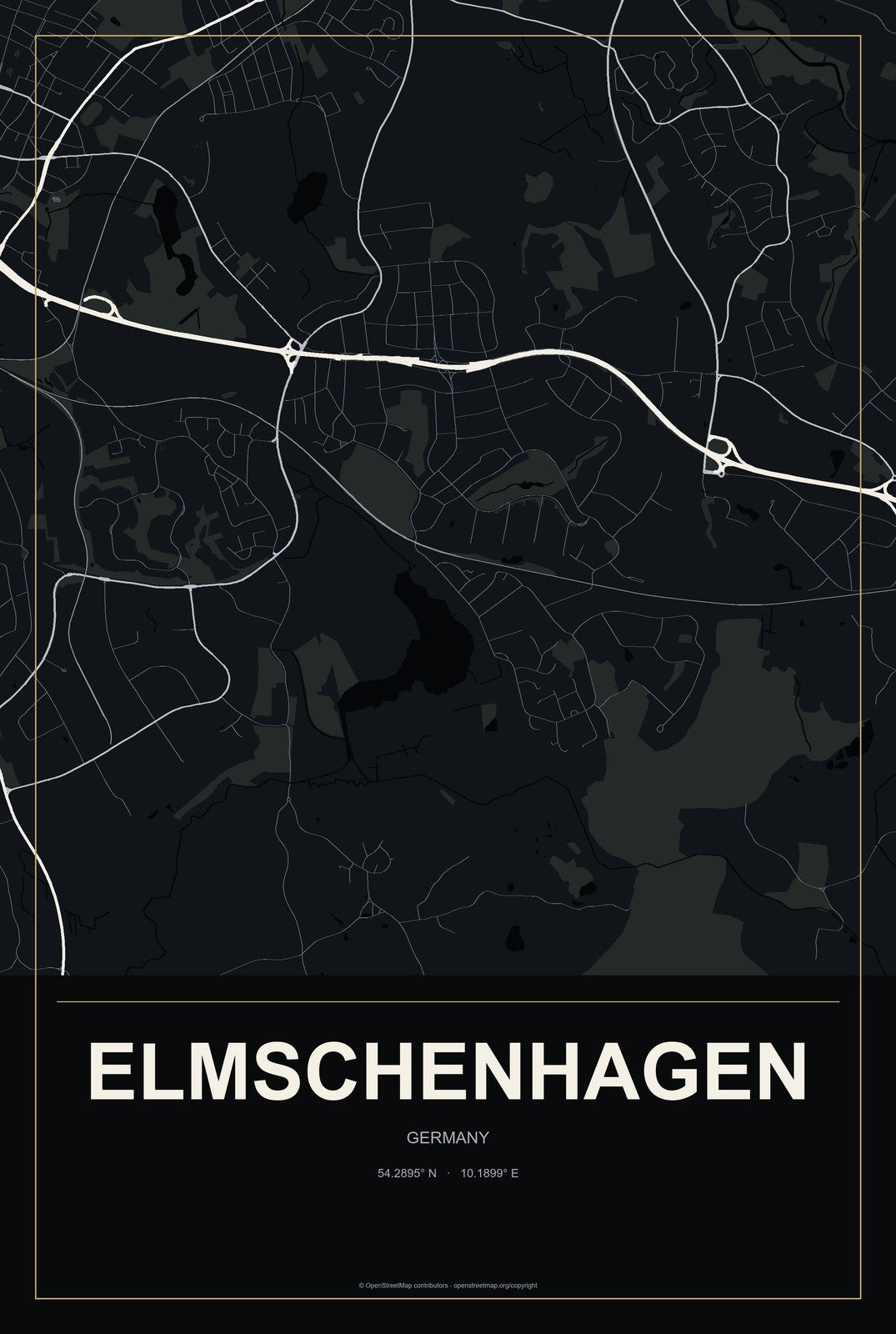 Elmschenhagen, Germany City Map Aluminum Sign in Metropolitan Noir style
