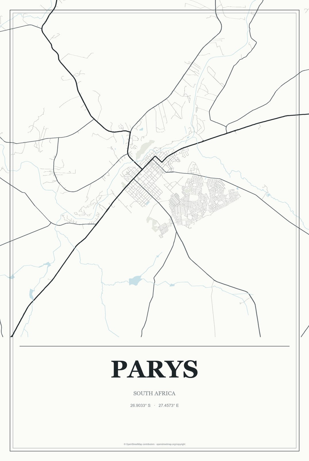 Parys, South Africa City Map Aluminum Sign in Gallery Air style