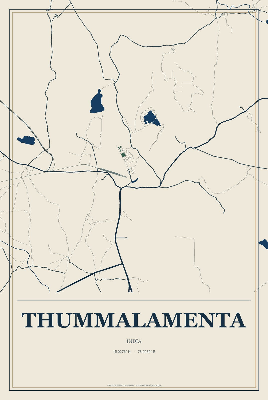 Thummalamenta, India City Map Aluminum Sign in Coastal Cutout style