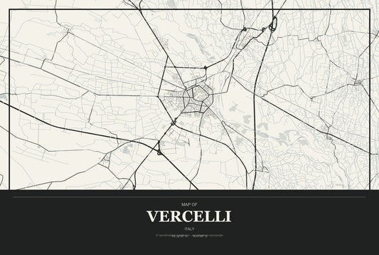 Vercelli, Italy City Map Aluminum Sign in Museum Plaque style