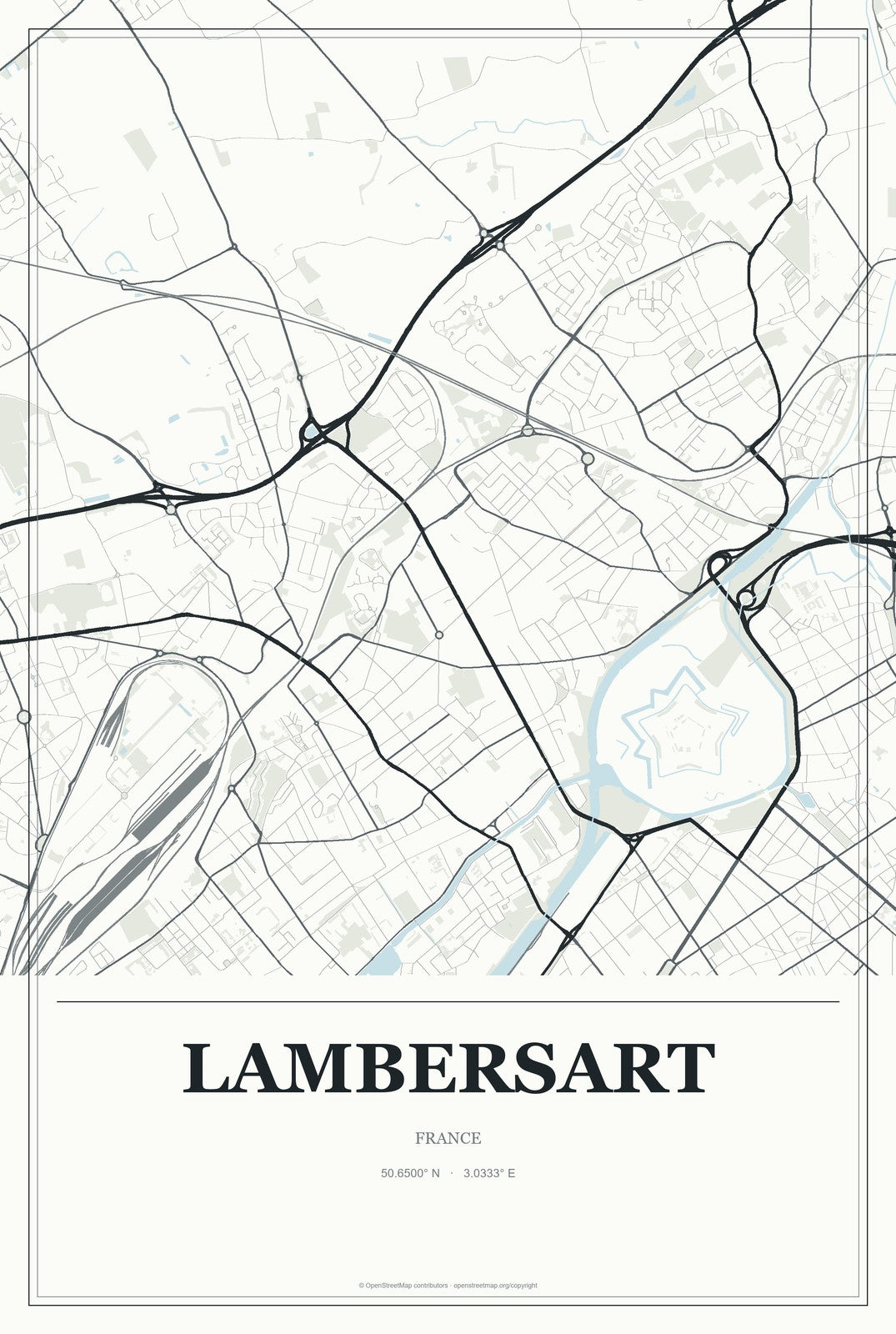 Lambersart, France City Map Aluminum Sign in Gallery Air style