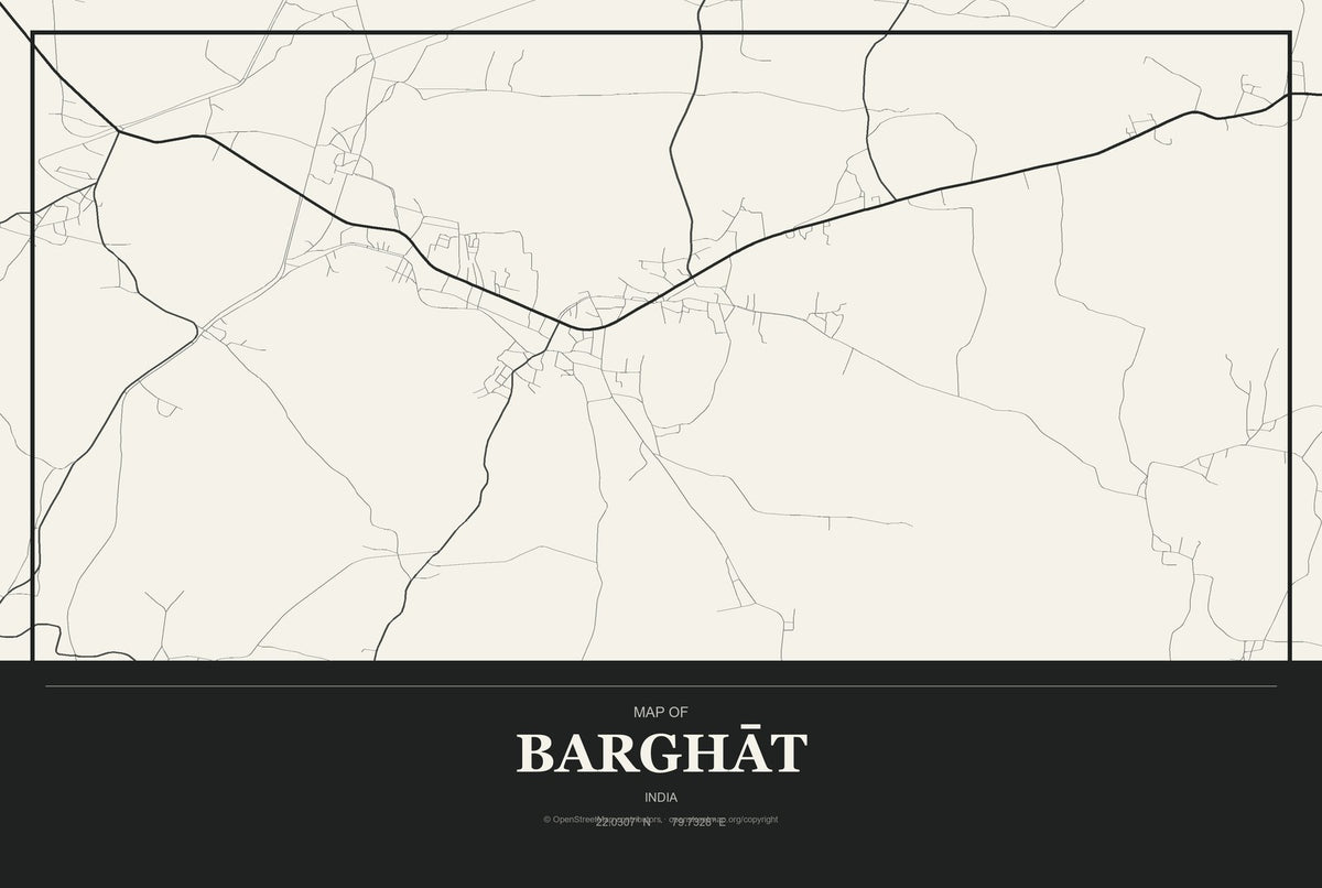Barghāt, India City Map Aluminum Sign in Museum Plaque style