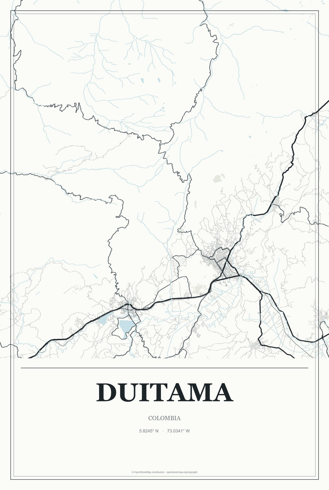 Duitama, Colombia City Map Aluminum Sign in Gallery Air style
