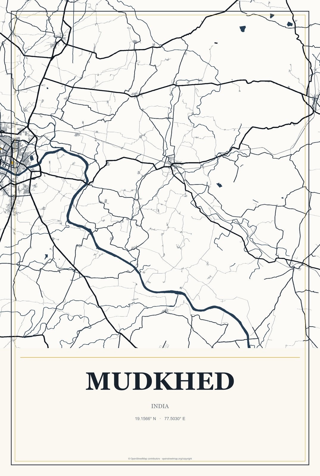 Mudkhed, India City Map Aluminum Sign in Citrine Modern style