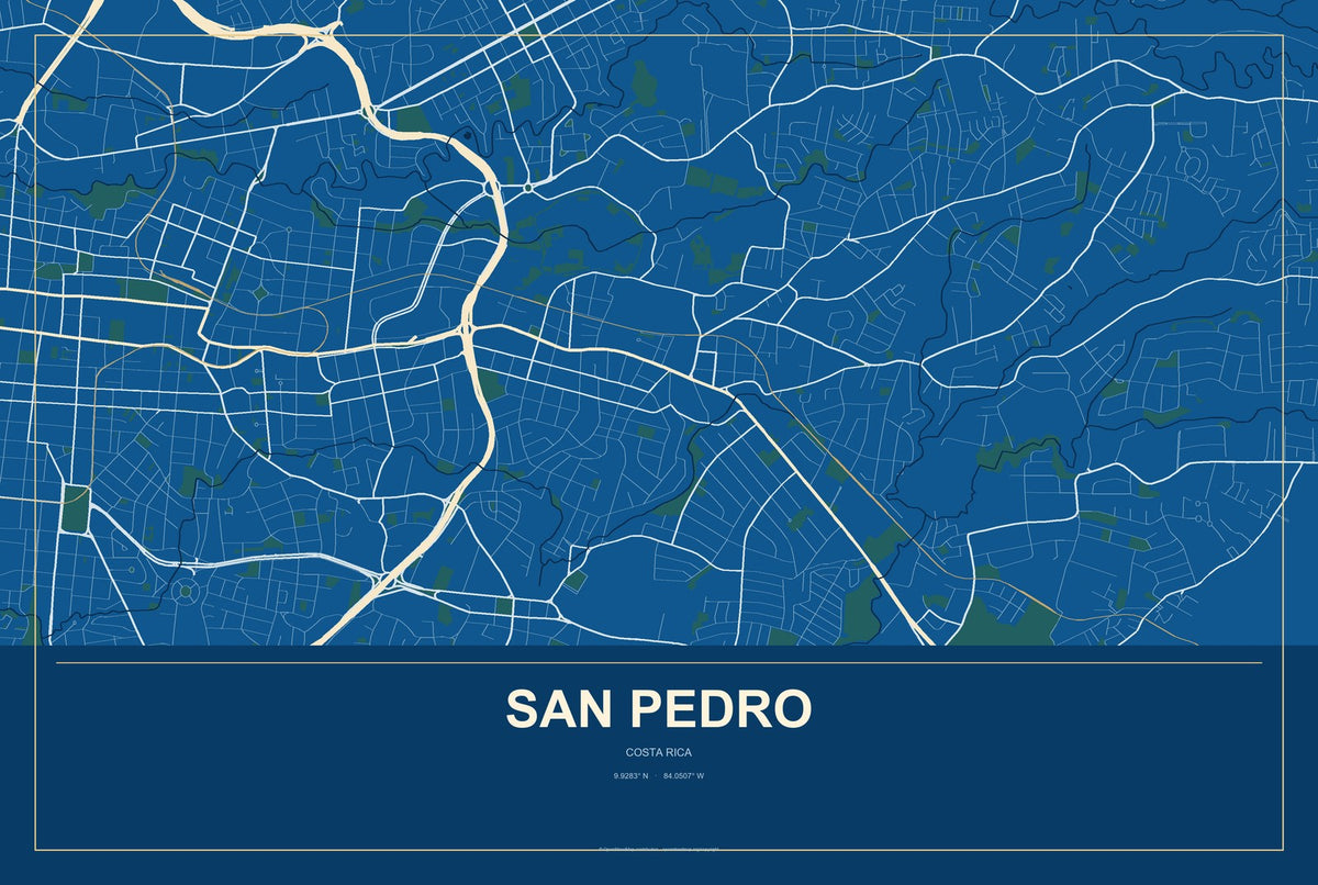 San Pedro, Costa Rica City Map Aluminum Sign in Harbor Cobalt style